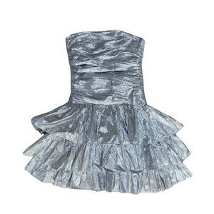 vintage silver metallic bow ruffle party dress (small)